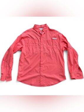 Preppy Utility Columbia Salmon Pink Long Sleeve Button-up Shirt